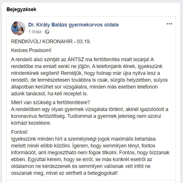 Koronavírusos gyerek miatt zártak le egy budapesti gyermekorvosi rendelőt - Egy gyermekorvos adott hírt róla