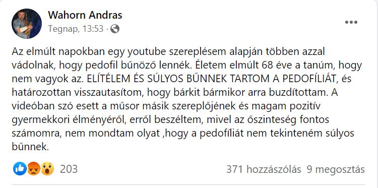 Wahorn András: Az nem erőszak, ha egy kislány hagyja, hogy a bugyijába nyúljon egy férfi